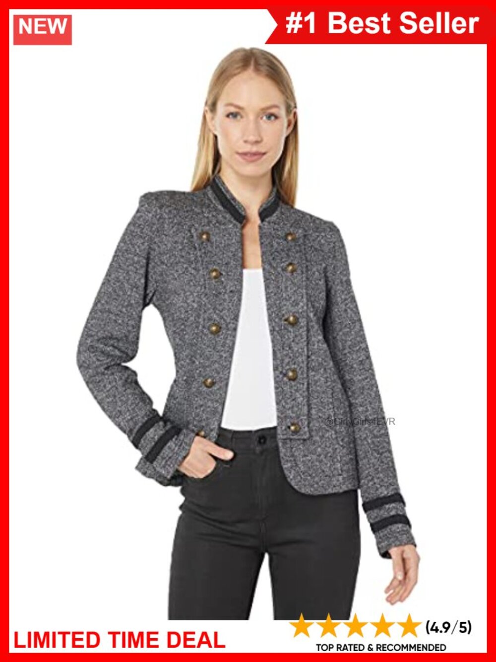 Open Front Band Jacket Cotton Blend Long Sleeve Casual Work